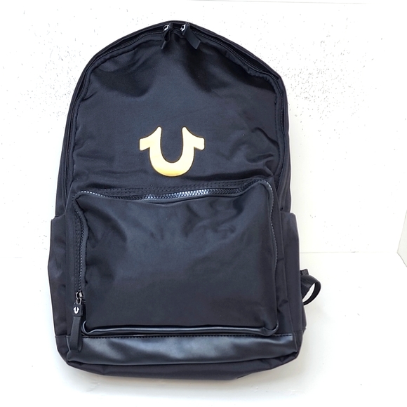 True Religion Bags True Religion Black With Gold Logo Writing Backpack With Computer